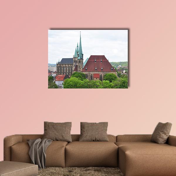 Church of Saint Severus Canvas Wall Art in white, brown and green, single panel hung on a wall