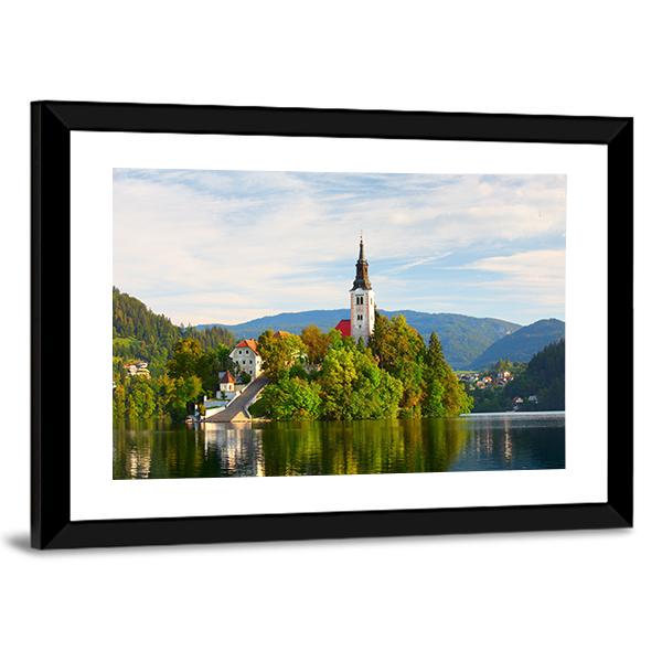 Church On Bled Lake Canvas Wall Art-3 Horizontal-Gallery Wrap-25" x 16"-Tiaracle