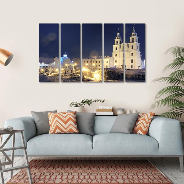 Church On Christmas Night Canvas Wall Art-5 Horizontal-Gallery Wrap-22" x 12"-Tiaracle