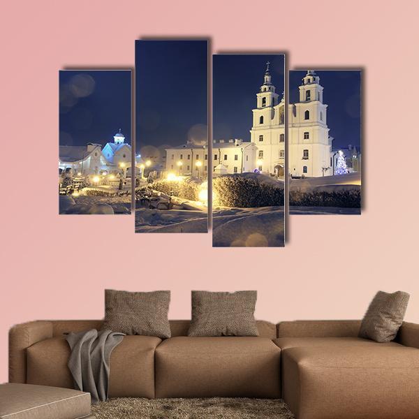 Church On Christmas Night Canvas Wall Art-4 Pop-Gallery Wrap-50" x 32"-Tiaracle