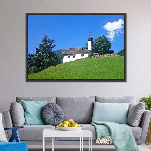 Church On Hilltop Panoramic Canvas Wall Art-1 Piece-36" x 12"-Tiaracle
