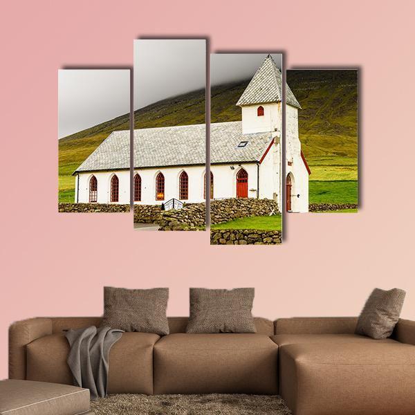 Church On Sandoy Denmark Canvas Wall Art-4 Pop-Gallery Wrap-50" x 32"-Tiaracle