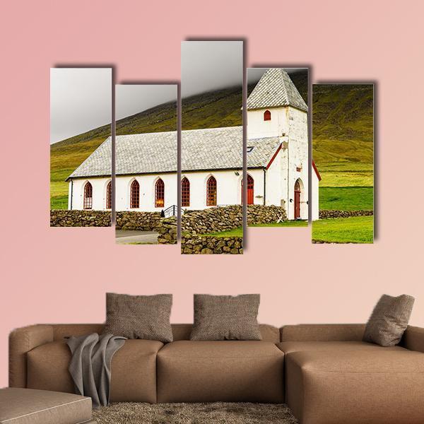 Church On Sandoy Denmark Canvas Wall Art-5 Pop-Gallery Wrap-47" x 32"-Tiaracle