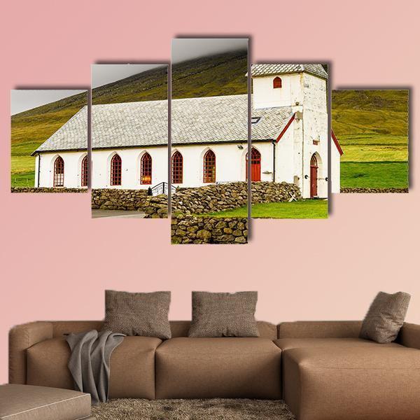 Church On Sandoy Denmark Canvas Wall Art-5 Star-Gallery Wrap-62" x 32"-Tiaracle