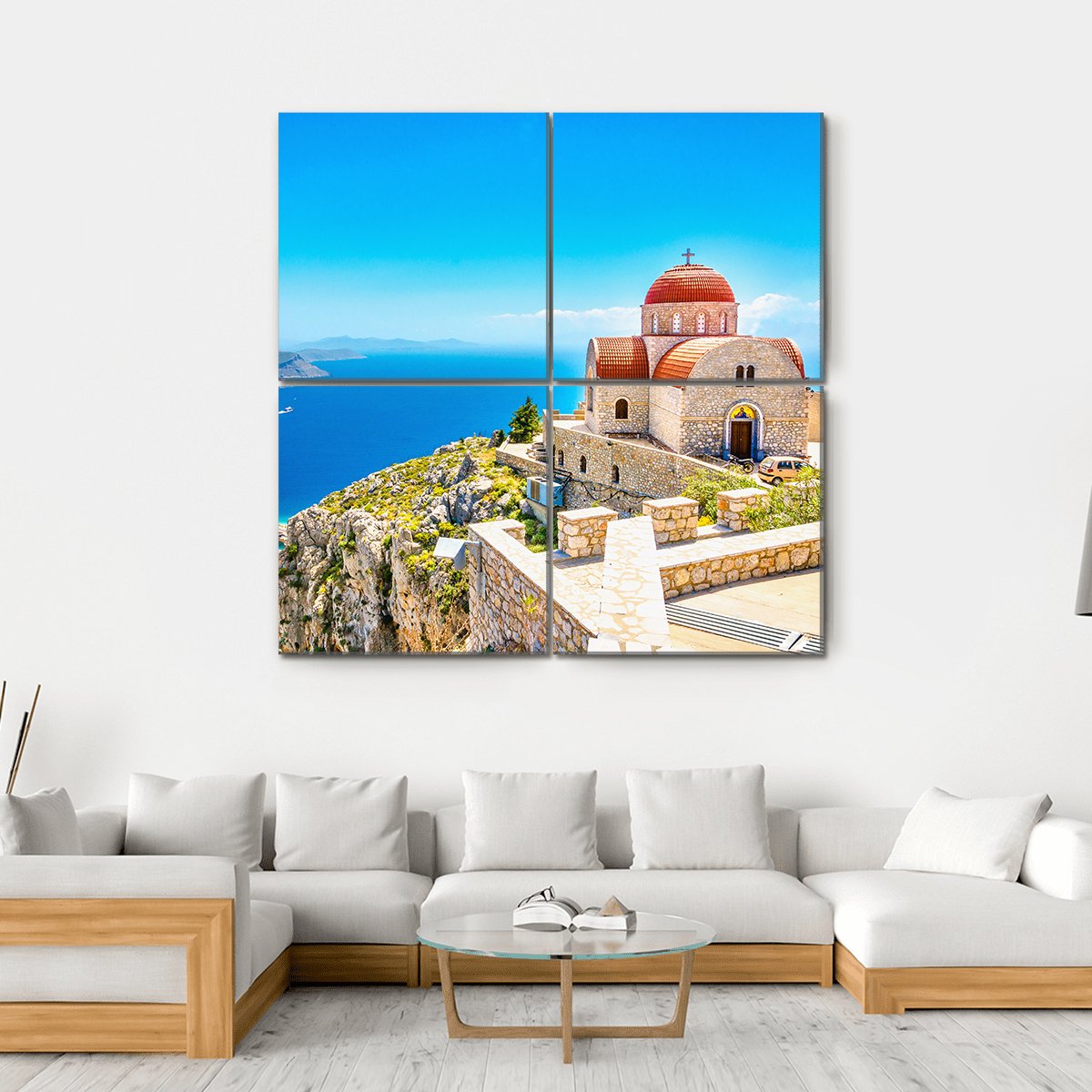 Church On The Cliff Canvas Wall Art-4 Square-Gallery Wrap-17" x 17"-Tiaracle
