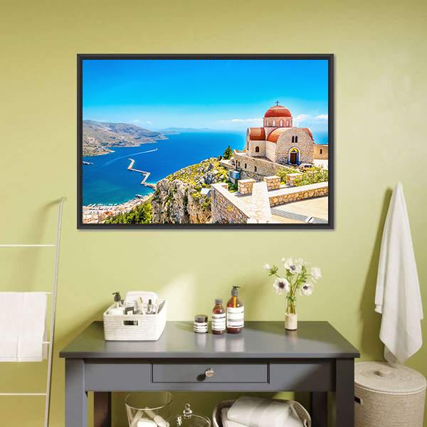 Church On The Cliff Canvas Wall Art-5 Horizontal-Gallery Wrap-22" x 12"-Tiaracle