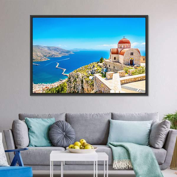 Church On The Cliff Canvas Wall Art-5 Horizontal-Gallery Wrap-22" x 12"-Tiaracle