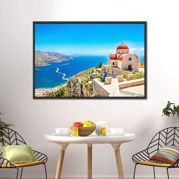 Church On The Cliff Canvas Wall Art-1 Piece-Floating Frame-24" x 16"-Tiaracle