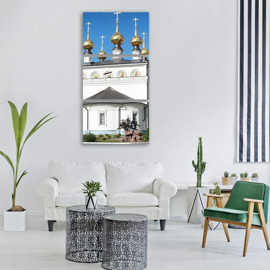 Church Under Blue Sky Vertical Canvas Wall Art-3 Vertical-Gallery Wrap-12" x 25"-Tiaracle