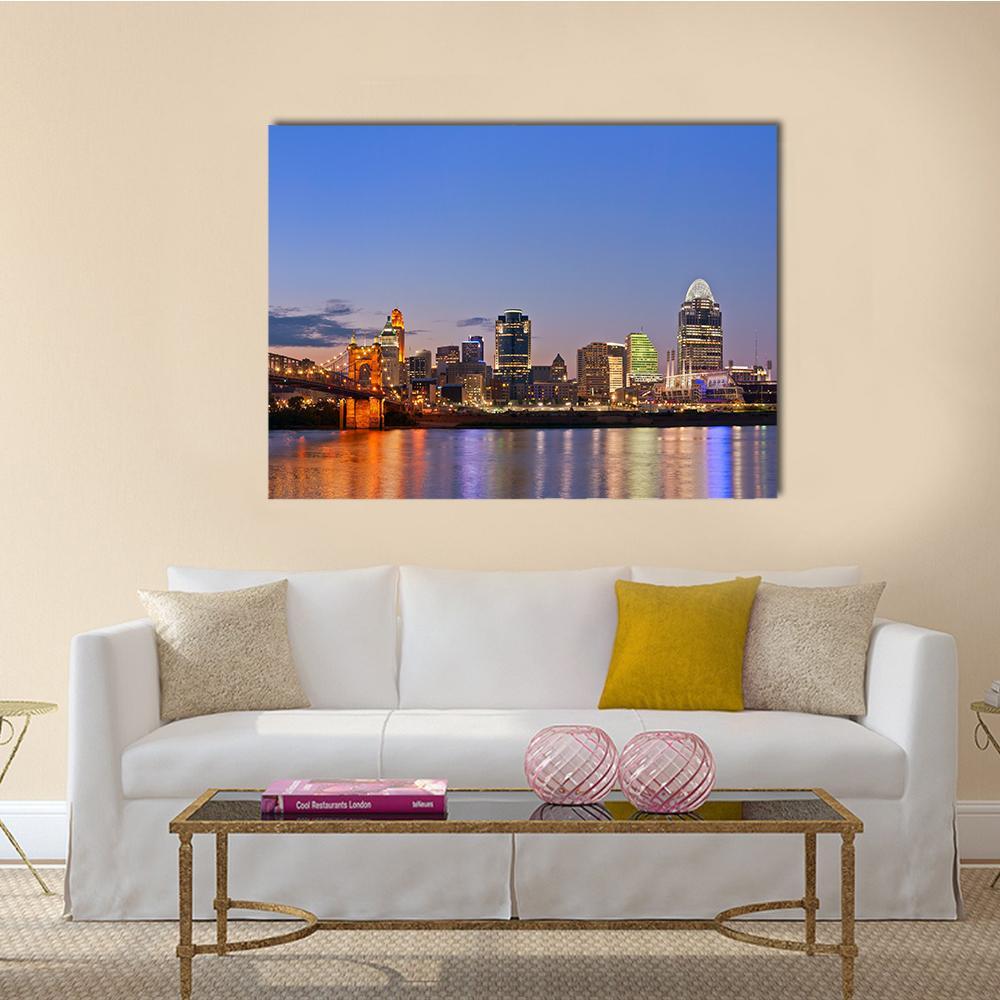 Cincinnati Skyline Canvas Wall Art-1 Piece-Gallery Wrap-48" x 32"-Tiaracle