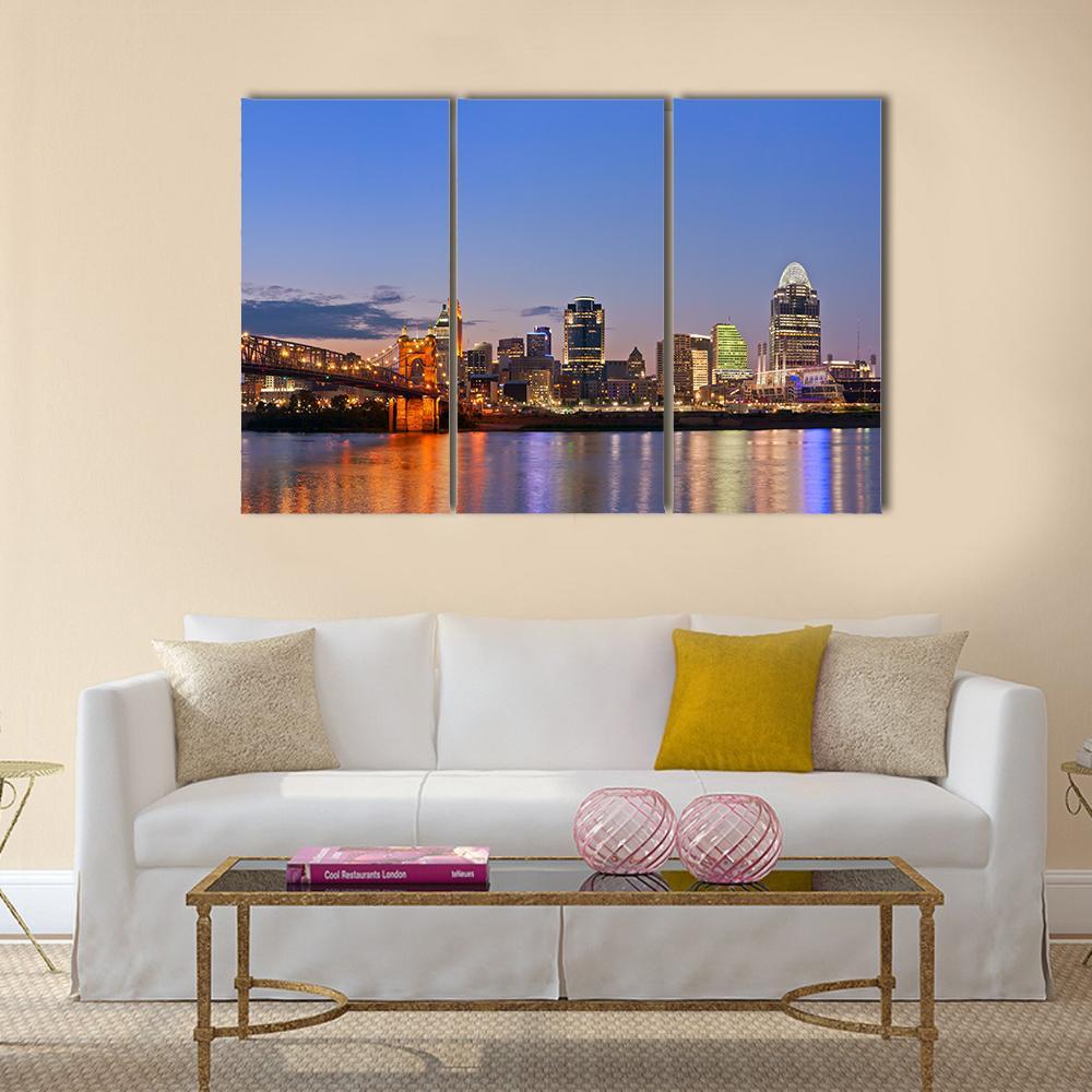 Cincinnati Skyline Canvas Wall Art-3 Horizontal-Gallery Wrap-37" x 24"-Tiaracle