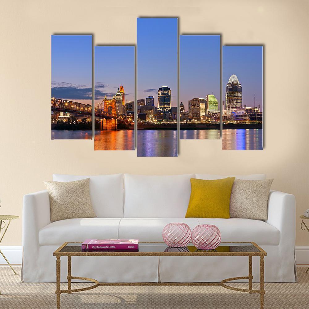 Cincinnati Skyline Canvas Wall Art-5 Pop-Gallery Wrap-47" x 32"-Tiaracle