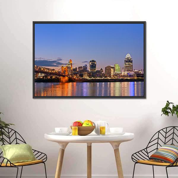 Cincinnati Skyline Canvas Wall Art-1 Piece-Floating Frame-24" x 16"-Tiaracle