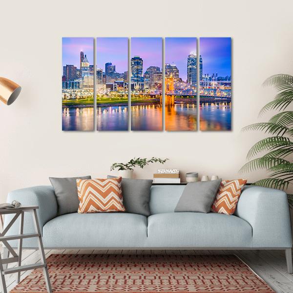 Cincinnati Skyline On River Canvas Wall Art-5 Horizontal-Gallery Wrap-22" x 12"-Tiaracle
