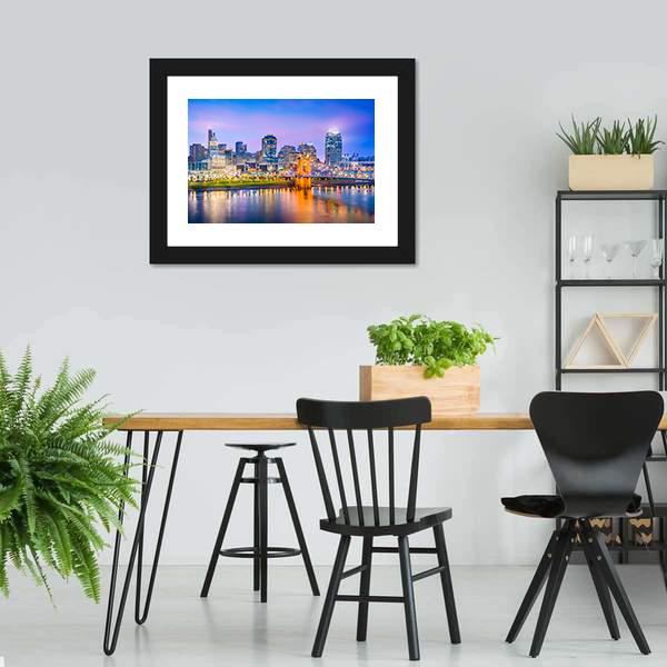 Cincinnati Skyline On River Canvas Wall Art-3 Horizontal-Gallery Wrap-25" x 16"-Tiaracle