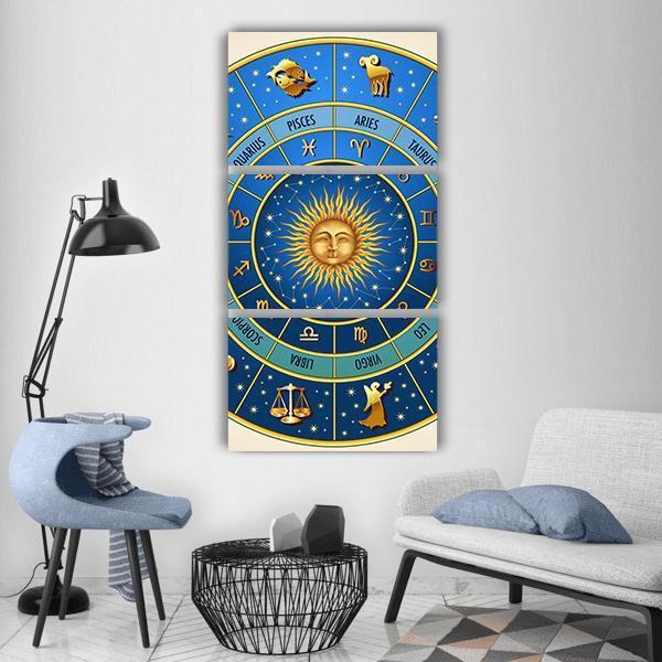 Zodiac Signs In Circle Vertical Canvas Wall Art-3 Vertical-Gallery Wrap-12" x 25"-Tiaracle