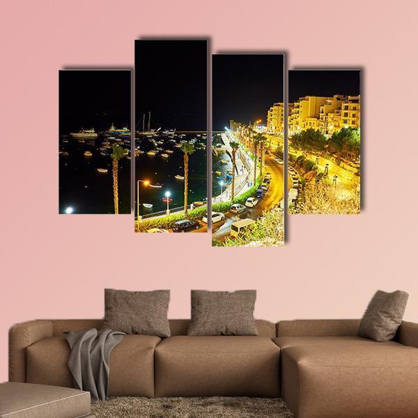 City At Night Malta Canvas Wall Art-4 Pop-Gallery Wrap-50" x 32"-Tiaracle