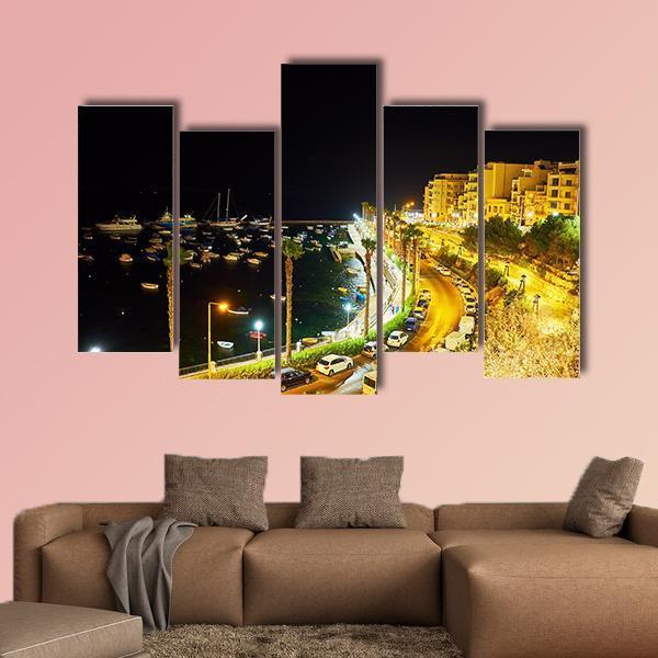 City At Night Malta Canvas Wall Art-5 Pop-Gallery Wrap-47" x 32"-Tiaracle