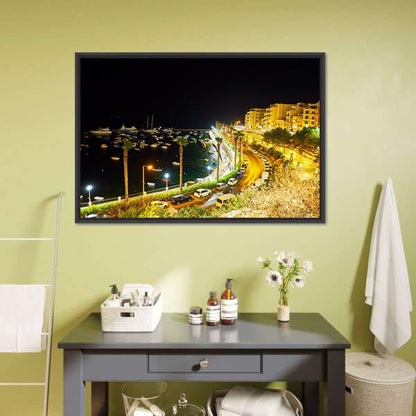 City At Night Malta Canvas Wall Art-3 Horizontal-Gallery Wrap-25" x 16"-Tiaracle