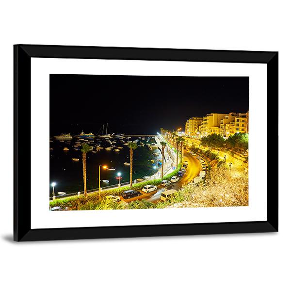 City At Night Malta Canvas Wall Art-3 Horizontal-Gallery Wrap-25" x 16"-Tiaracle