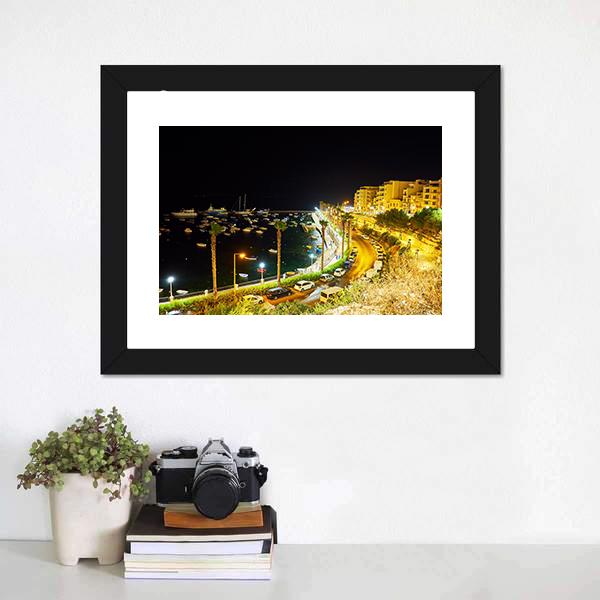 City At Night Malta Canvas Wall Art-3 Horizontal-Gallery Wrap-25" x 16"-Tiaracle