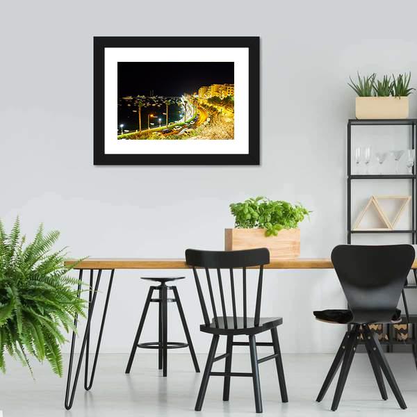 City At Night Malta Canvas Wall Art-3 Horizontal-Gallery Wrap-25" x 16"-Tiaracle