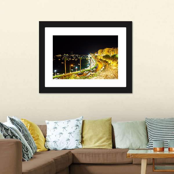 City At Night Malta Canvas Wall Art-1 Piece-Framed Print-20" x 16"-Tiaracle