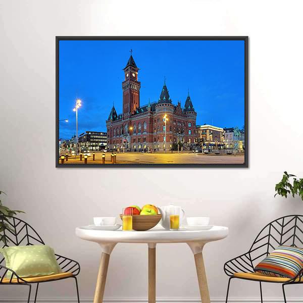 City Hall Of Helsingborg Canvas Wall Art-1 Piece-Floating Frame-24" x 16"-Tiaracle
