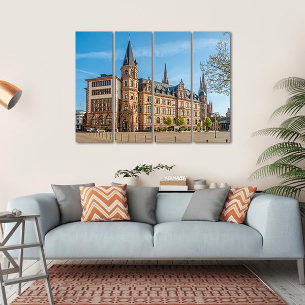 City Hall Wiesbaden Canvas Wall Art-4 Horizontal-Gallery Wrap-34" x 24"-Tiaracle