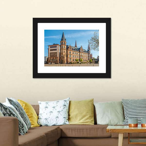 City Hall Wiesbaden Canvas Wall Art-1 Piece-Framed Print-20" x 16"-Tiaracle
