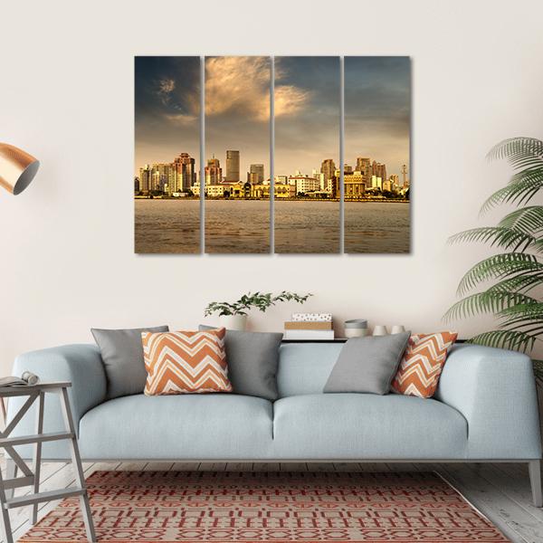 City In The Setting Sun Canvas Wall Art-4 Horizontal-Gallery Wrap-34" x 24"-Tiaracle