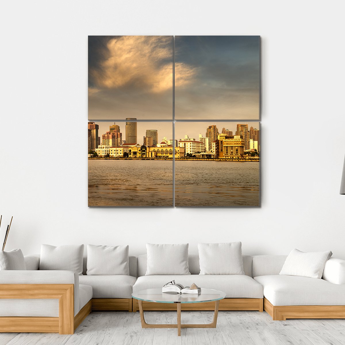 City In The Setting Sun Canvas Wall Art-4 Square-Gallery Wrap-17" x 17"-Tiaracle