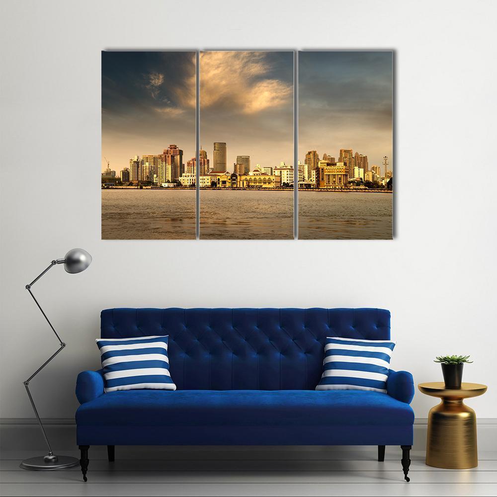 City In The Setting Sun Canvas Wall Art-3 Horizontal-Gallery Wrap-37" x 24"-Tiaracle