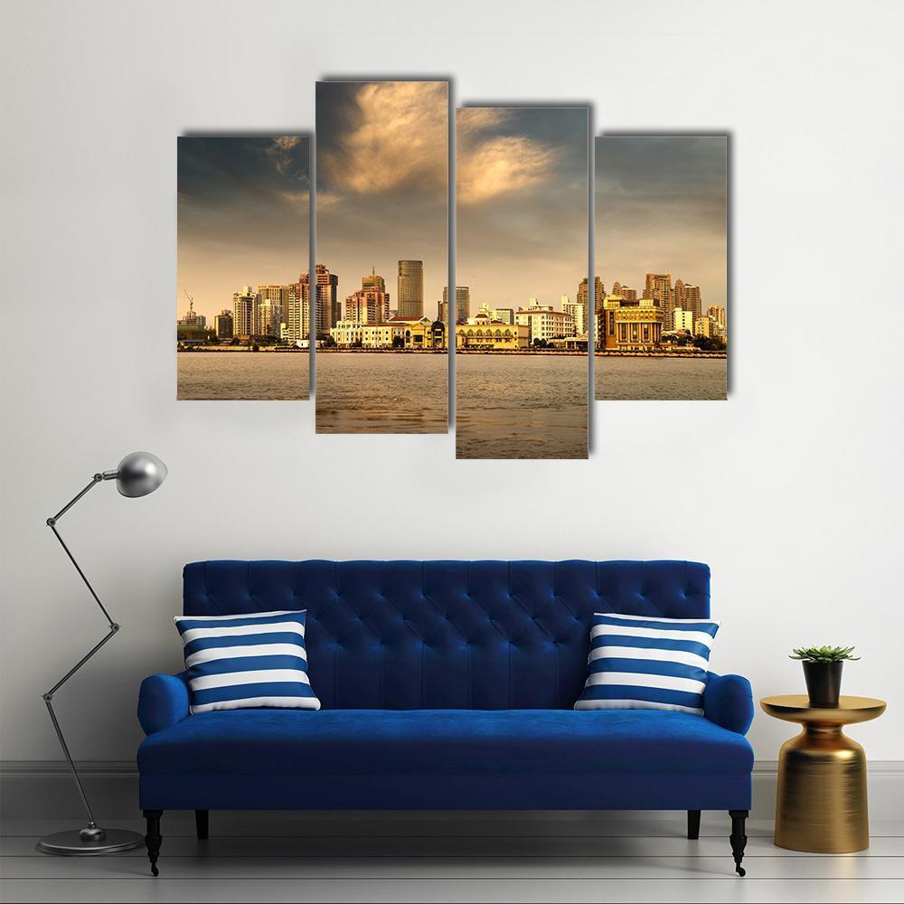 City In The Setting Sun Canvas Wall Art-4 Pop-Gallery Wrap-50" x 32"-Tiaracle