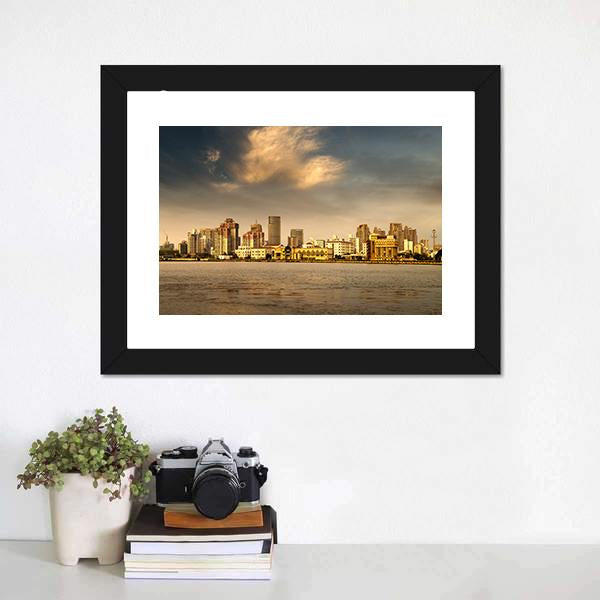 City In The Setting Sun Canvas Wall Art-3 Horizontal-Gallery Wrap-25" x 16"-Tiaracle