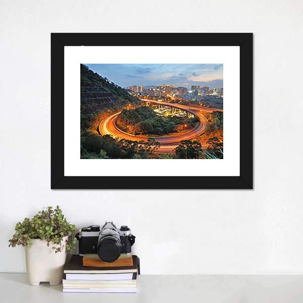 City Interchange At Night Canvas Wall Art-3 Horizontal-Gallery Wrap-25" x 16"-Tiaracle