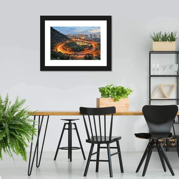 City Interchange At Night Canvas Wall Art-3 Horizontal-Gallery Wrap-25" x 16"-Tiaracle