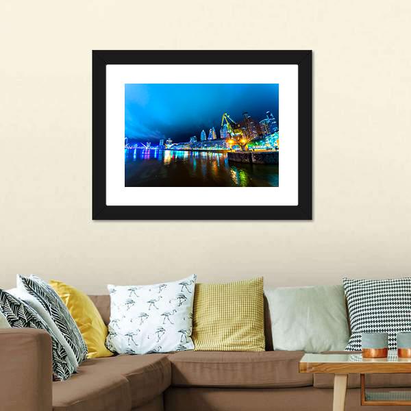 City Lights At Buenos Aires Canvas Wall Art-1 Piece-Framed Print-20" x 16"-Tiaracle