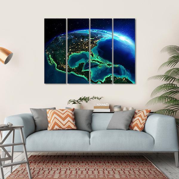 North America At Night Canvas Wall Art-4 Horizontal-Gallery Wrap-34" x 24"-Tiaracle