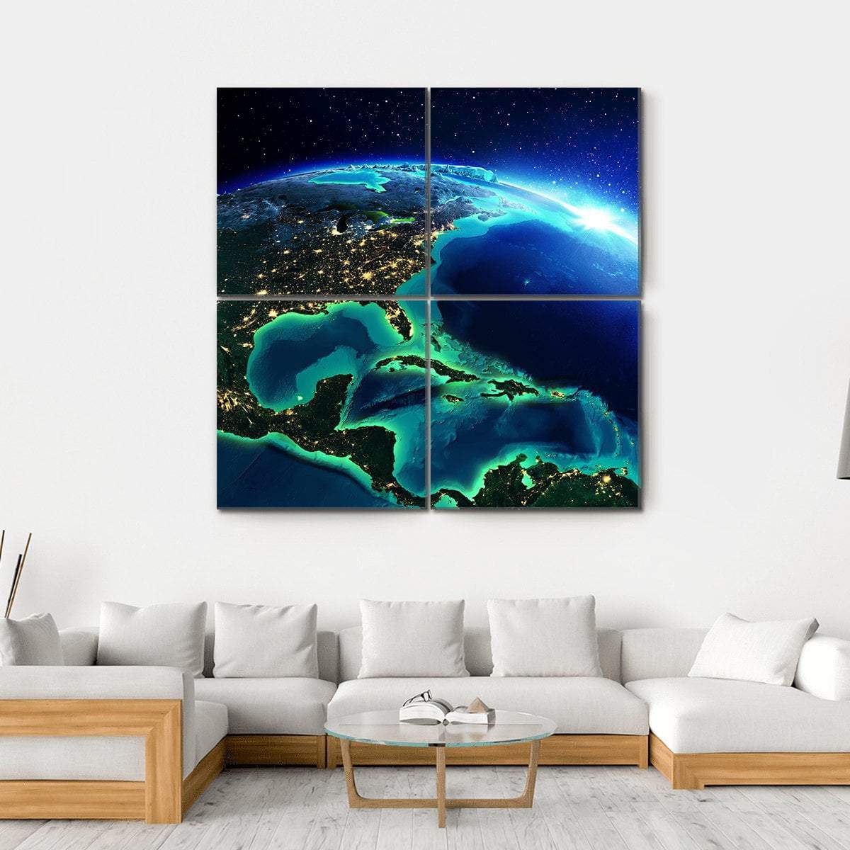 North America At Night Canvas Wall Art-4 Square-Gallery Wrap-17" x 17"-Tiaracle