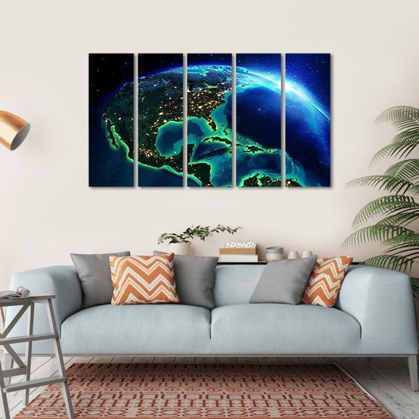 North America At Night Canvas Wall Art-5 Horizontal-Gallery Wrap-22" x 12"-Tiaracle