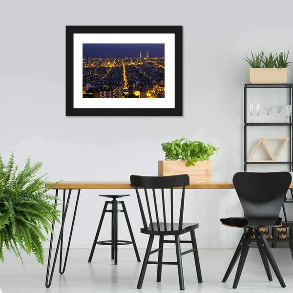City Of Barcelona At Night Canvas Wall Art-3 Horizontal-Gallery Wrap-25" x 16"-Tiaracle