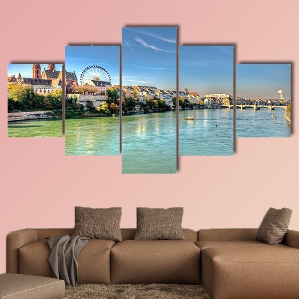 City Of Basel Switzerland Canvas Wall Art-5 Star-Gallery Wrap-62" x 32"-Tiaracle