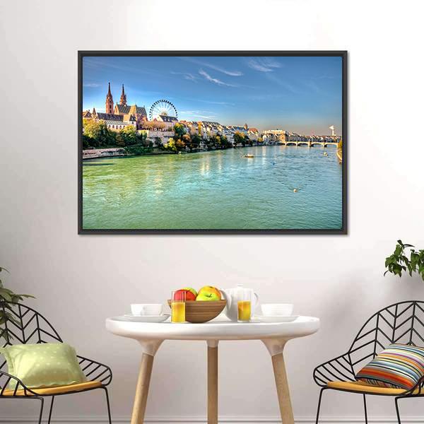 City Of Basel Switzerland Canvas Wall Art-1 Piece-Floating Frame-24" x 16"-Tiaracle
