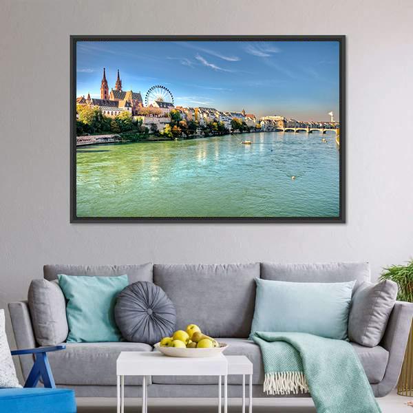 City Of Basel Switzerland Canvas Wall Art-3 Horizontal-Gallery Wrap-25" x 16"-Tiaracle