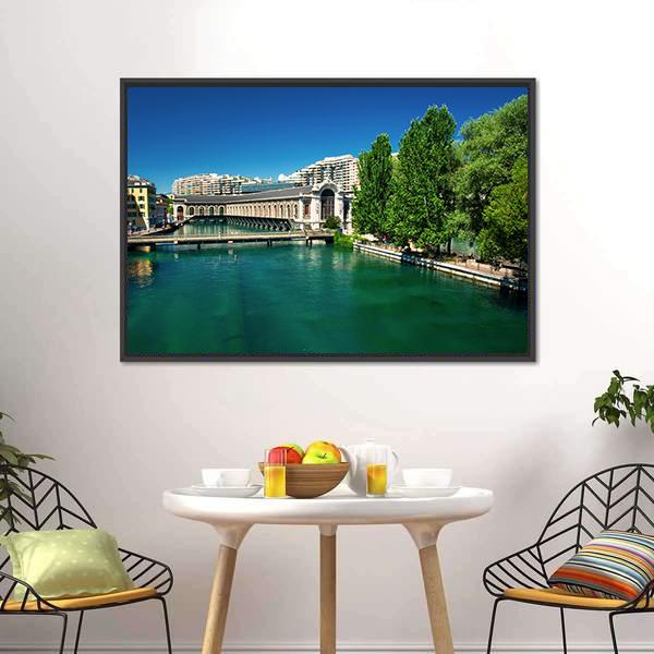 City Of Geneva Canvas Wall Art-1 Piece-Floating Frame-24" x 16"-Tiaracle