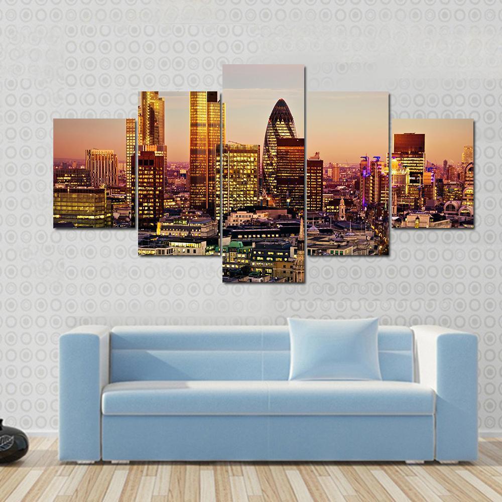 City Of London Canvas Wall Art-5 Star-Gallery Wrap-62" x 32"-Tiaracle