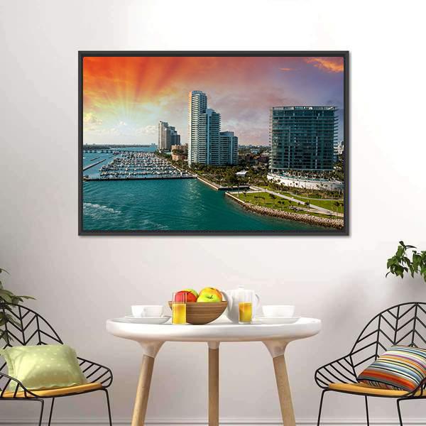 City Of Miami Florida Canvas Wall Art-1 Piece-Floating Frame-36" x 24"-Tiaracle