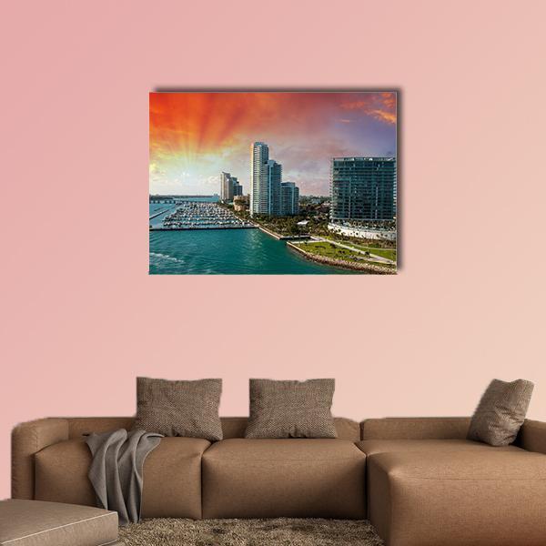 City Of Miami Florida Canvas Wall Art-4 Horizontal-Gallery Wrap-34" x 24"-Tiaracle