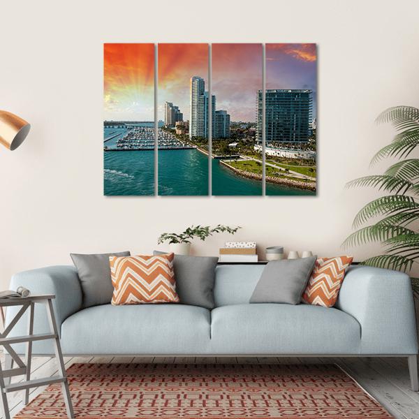 City Of Miami Florida Canvas Wall Art-4 Horizontal-Gallery Wrap-34" x 24"-Tiaracle